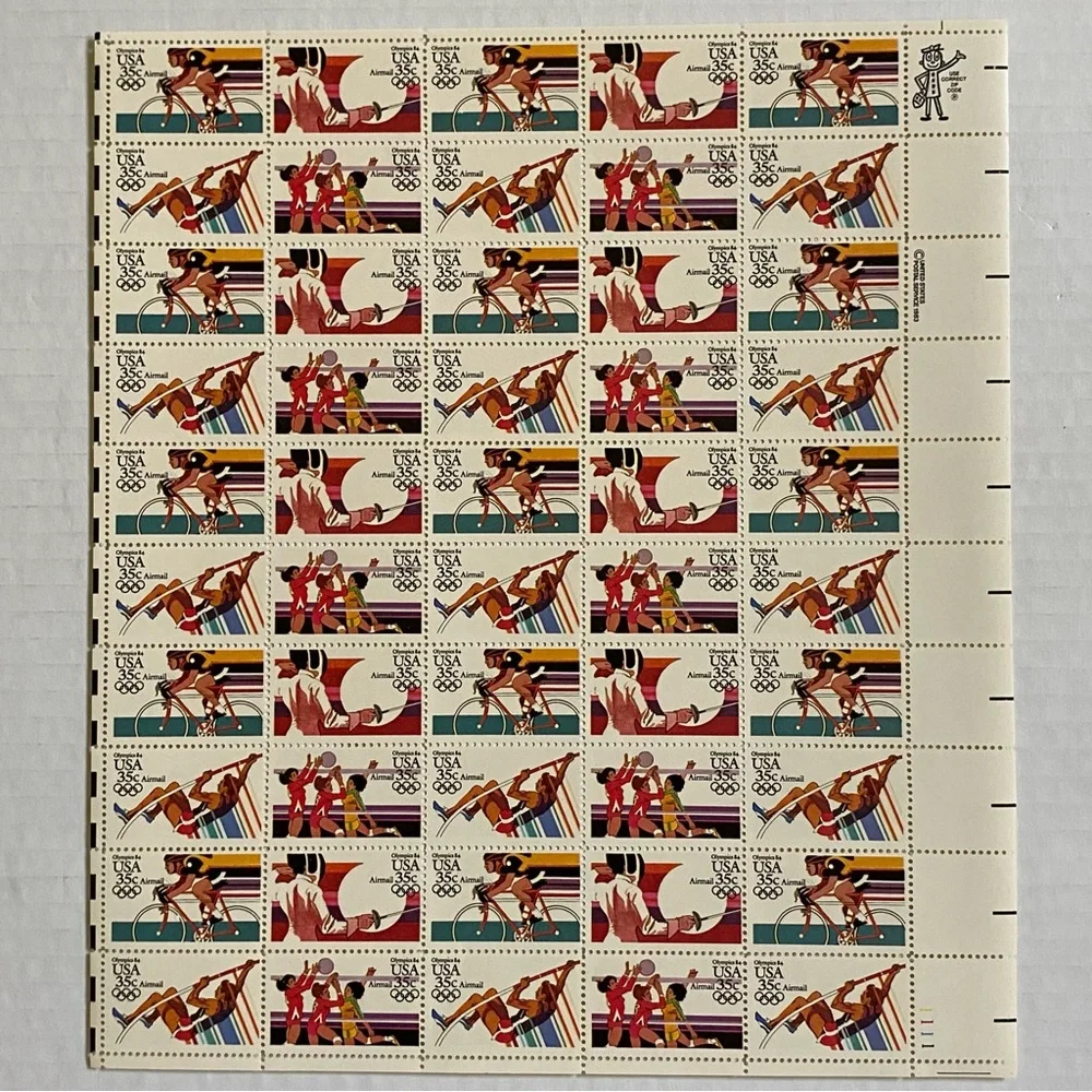 Olympic Stamps Scott C109-112 1984 SUMMER Full Sheet US 35¢ Airmail Stamps MNH